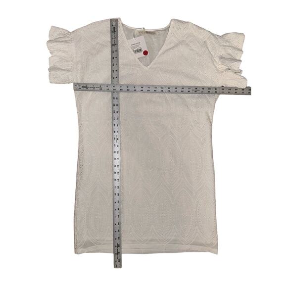 Marie Oliver Eyelet Lace White V-Neck Top Short Ruffle Sleeve Casual Summer - Picture 9 of 12